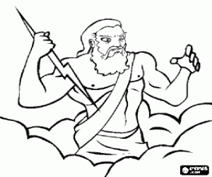malvorlagen Zeus, der griechische gott des himmels und donner und der k�nig der olympischen g�tter, unter den wolken mit blitz in der hand ausmalbilder