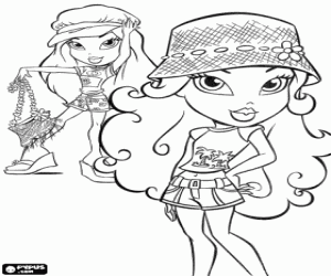 malvorlagen Zwei Bratz M�dchen mit Hut, Shorts und T-Shirts f�r den Sommer ausmalbilder