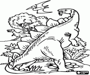 malvorlagen Zwei dinosaurier und ein pterodactyl in der landschaft ausmalbilder