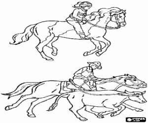 malvorlagen Zwei Reiterbilder - Junger mitfahrer, der ein pferd und einen cowboy reiten ein pferd werfen dem lasso ausmalbilder