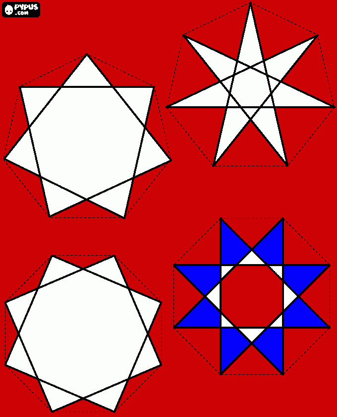 gratis malvorlagen 6-Eck blau-weiß rot