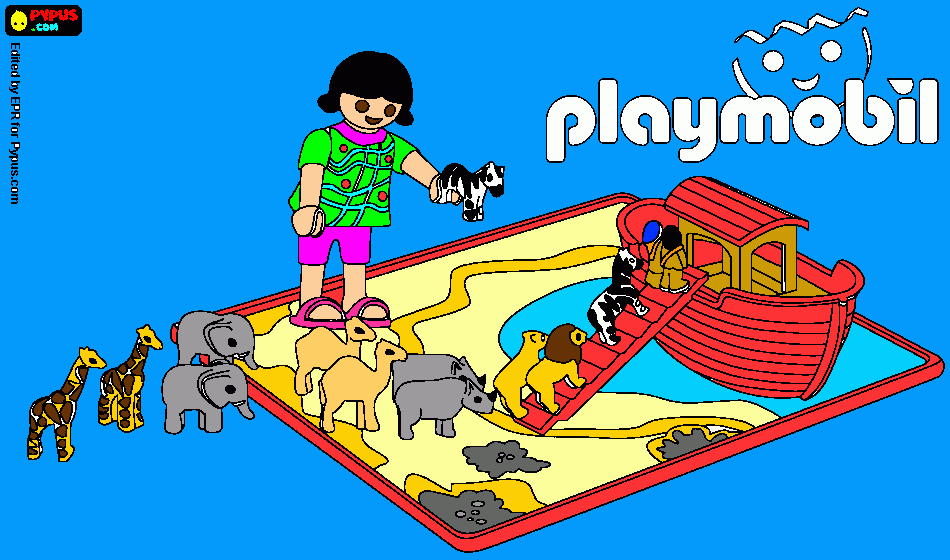 gratis malvorlagen Ein Mädchen spielt mit der Playmobil -Arche