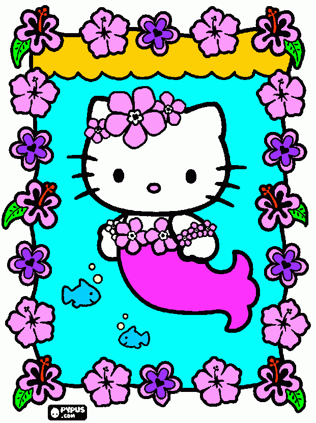 gratis malvorlagen Eine  Katzen  Meerjungfrau  mit  pinkem  Fischschwanz