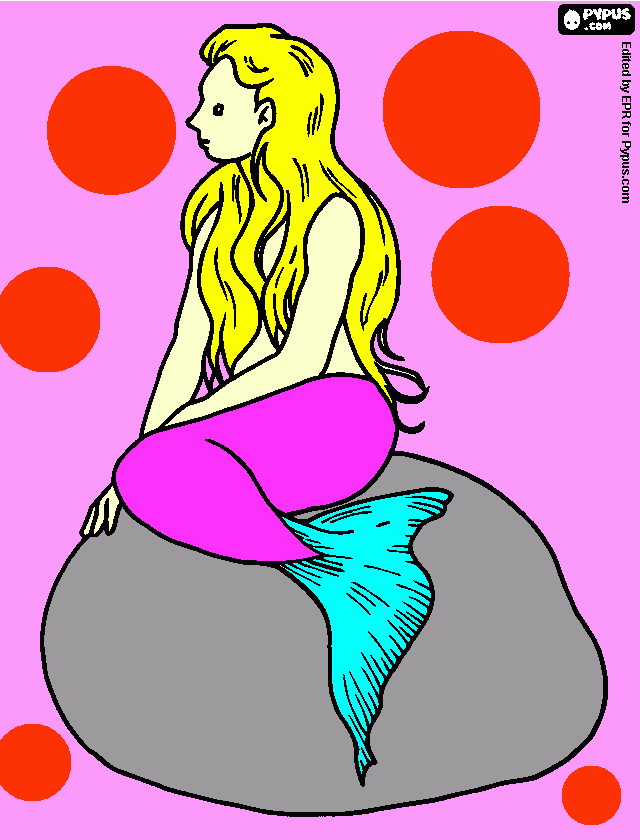 gratis malvorlagen Eine  Meerjungfrau  auf  einem  Felsen  mit  einer  pinkem  Fischschwanz