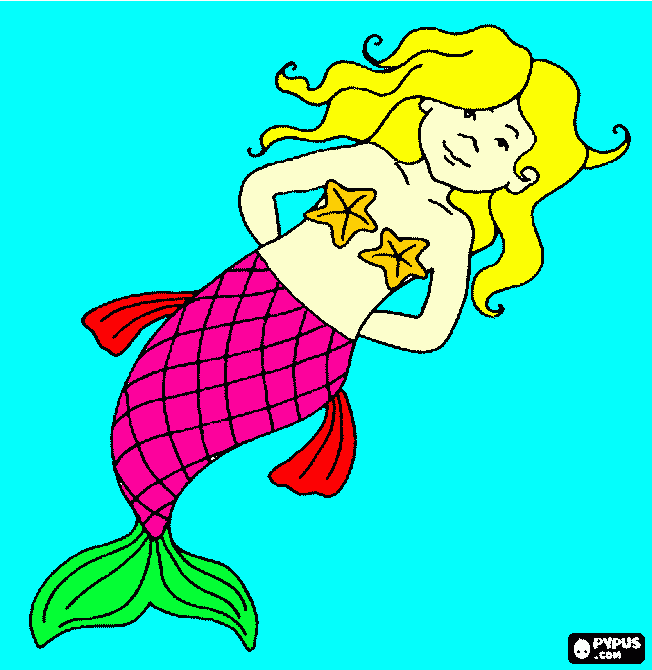gratis malvorlagen Eine  Meerjungfrau  mit  blonden  Haaren  und  pinkem  Und  grünem  Fischschwanz