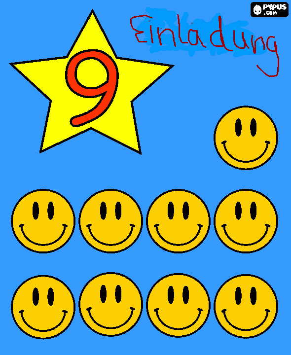 gratis malvorlagen Einladung 9. Geburtstag DAni