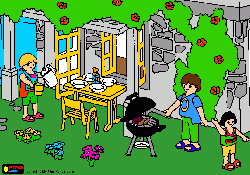 gratis malvorlagen Grillen im Garten