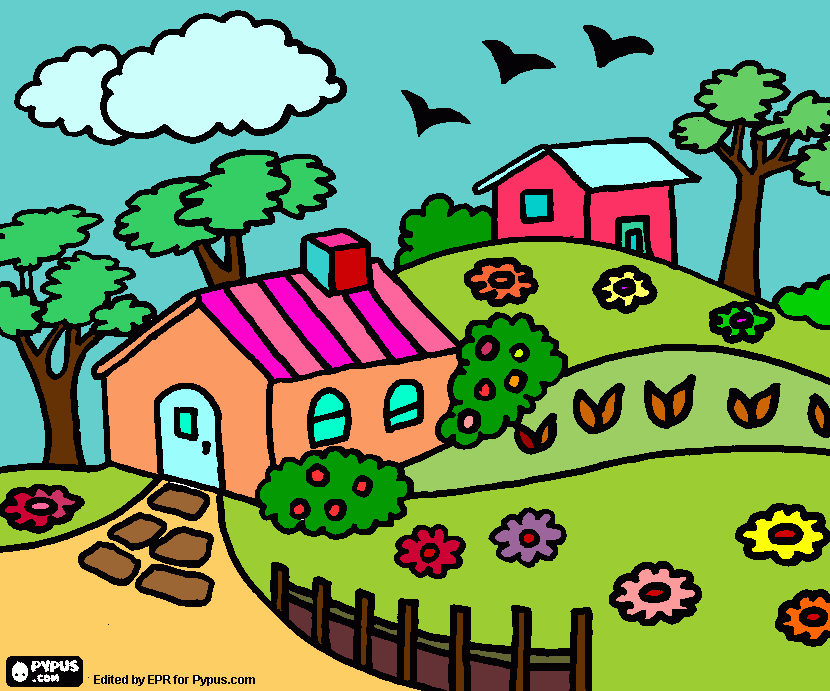 gratis malvorlagen haus kinder baum