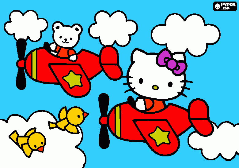 gratis malvorlagen hello kitty mit dem teddy fliegt