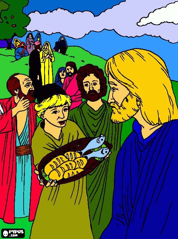 gratis malvorlagen Jesus teilt Brot und Fische