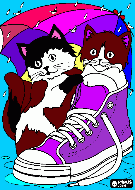 gratis malvorlagen Katzen und Regenschirm