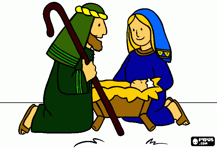 gratis malvorlagen Malvorlage Die Heilige Familie - Joseph, Mary und Kind Jesus in der Krippe Ausmalbilder zum ausdrucken