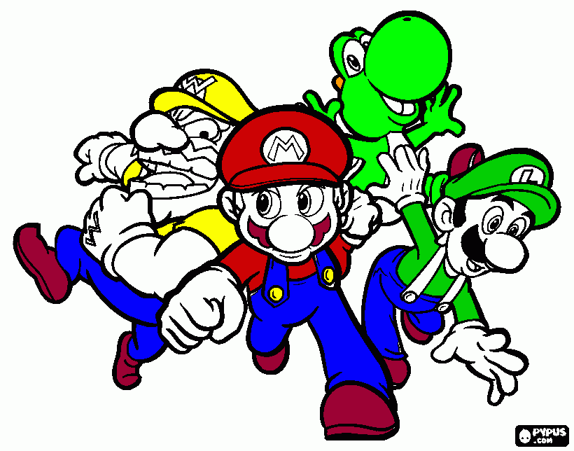 gratis malvorlagen mario; Yoshi, Luigi; Wario