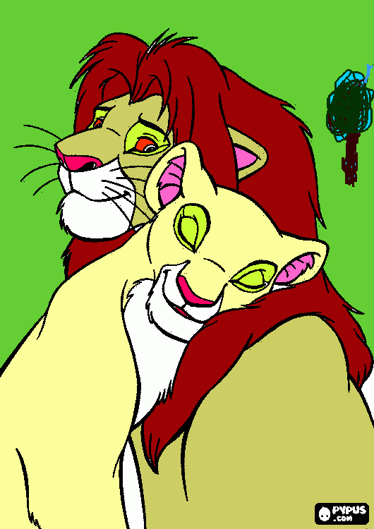 gratis malvorlagen Nala und Simba schmusen