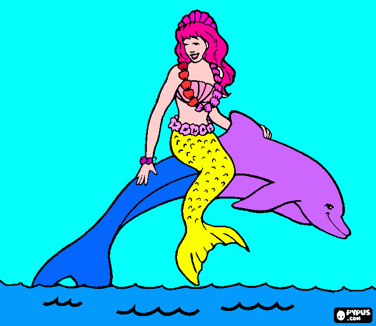 gratis malvorlagen Nixe und Delfin