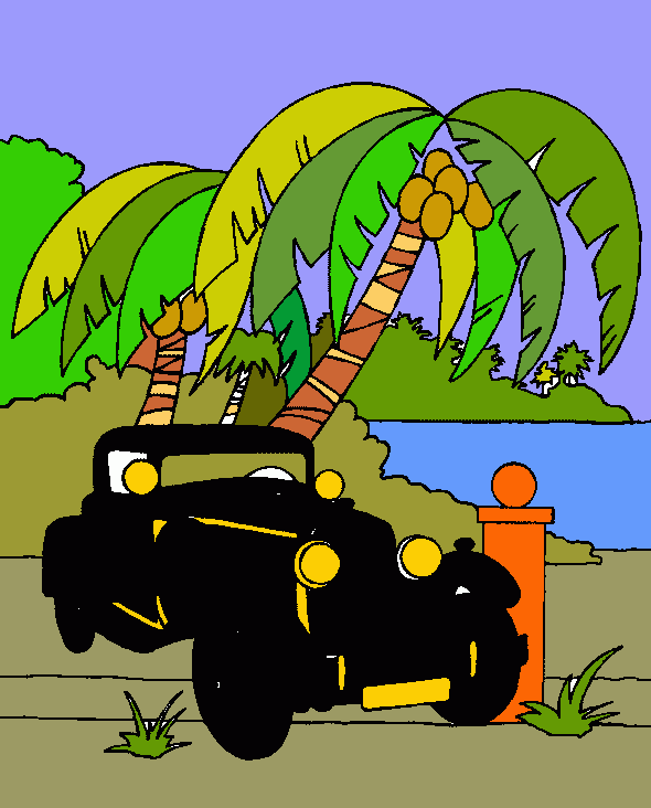 gratis malvorlagen Oldtimer auf Insel