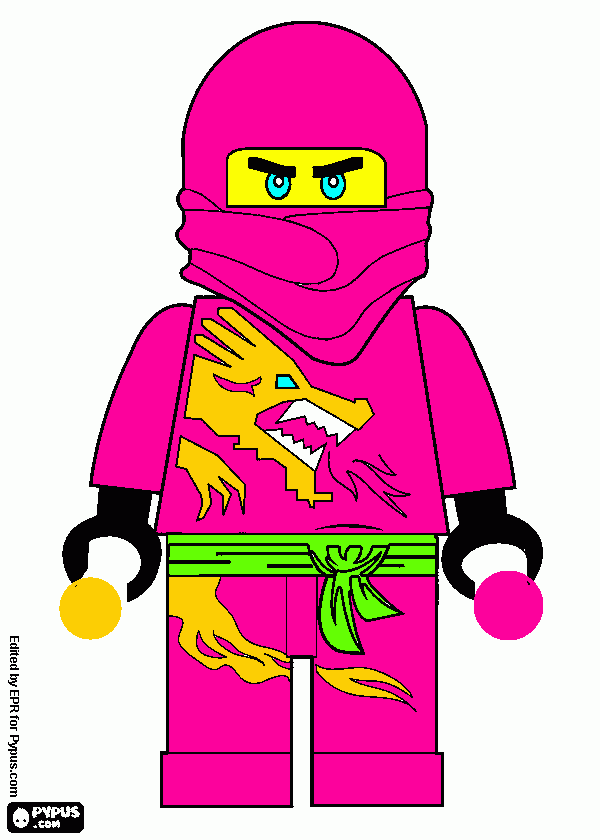 gratis malvorlagen Pinker Ninja mit goldener Drachenrobe