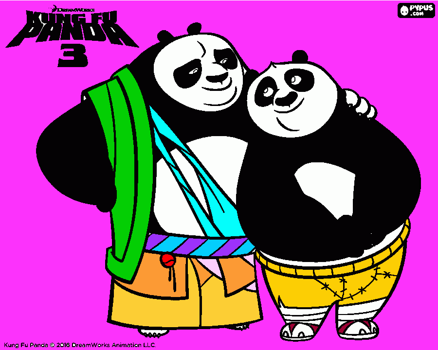 gratis malvorlagen Po  der  Panda  mit  seinem  Vater