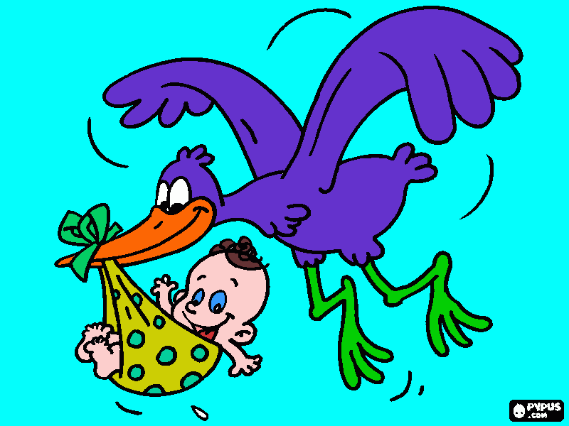 gratis malvorlagen Storch mit Baby