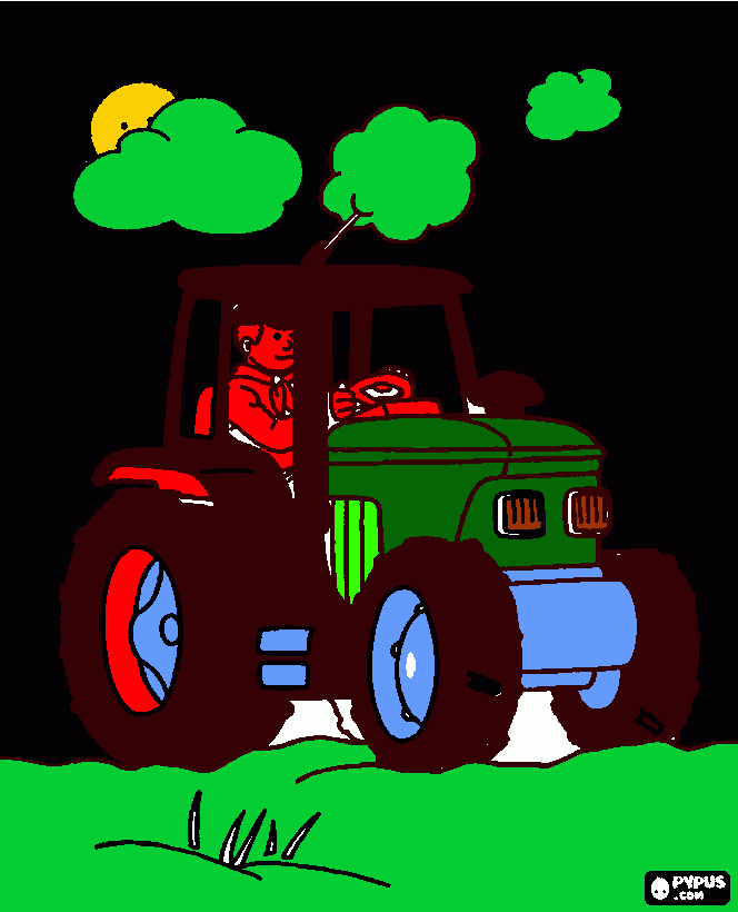 gratis malvorlagen Traktor in der Dunkelheit