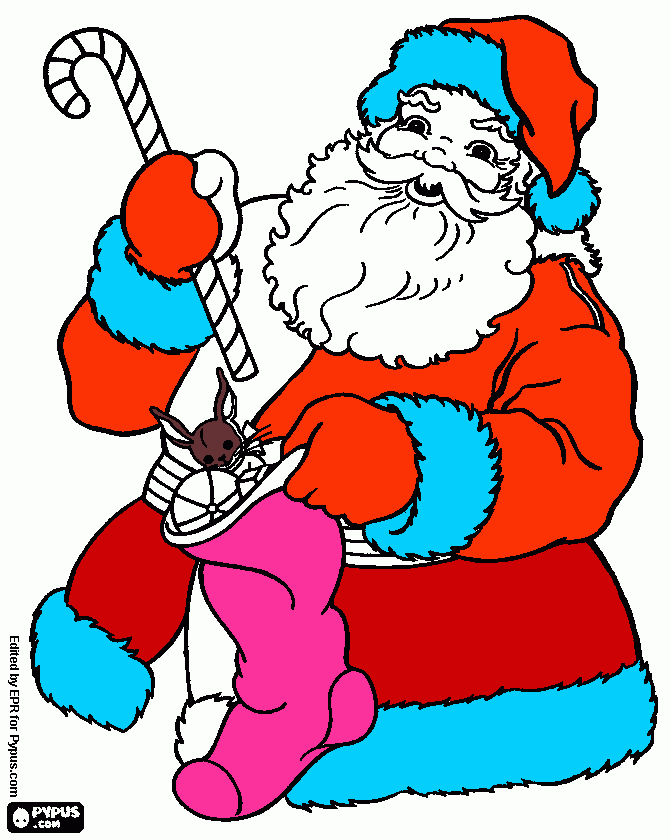 gratis malvorlagen Weihnachtsmann fuellt die Socke