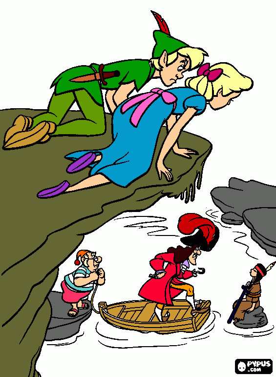 gratis malvorlagen Wendy und Peter Pan beobachten Cpt. Hook