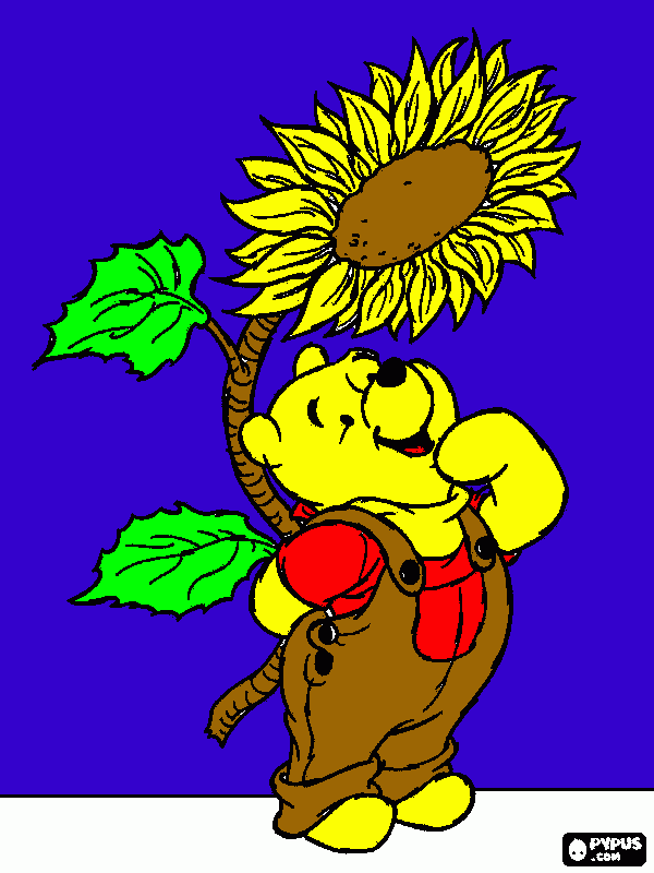 gratis malvorlagen Winnie Puuh mit Blume