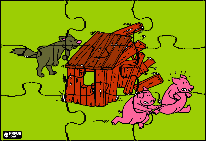 gratis malvorlagen Wolf und Schweinchen