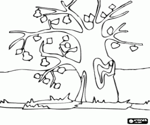 malvorlagen Baum mit wenigen Blättern an Zweigen ausmalbilder