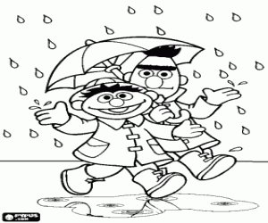 malvorlagen Bert und Ernie mit einem Regenschirm ausmalbilder