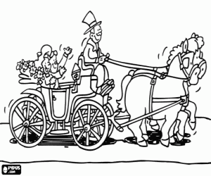 malvorlagen Braut und Bräutigam in Pferde-Kutsche ausmalbilder