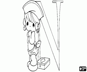 malvorlagen Buchstabe N mit einem baby krankenschwester ausmalbilder