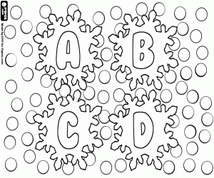 malvorlagen Buchstaben A,B,C,D mit Schneeflocken ausmalbilder