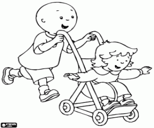 malvorlagen Caillou und Schwester in Kinderwagen ausmalbilder