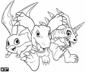 malvorlagen Digimon: Patamon, Agumon und Gabumon ausmalbilder