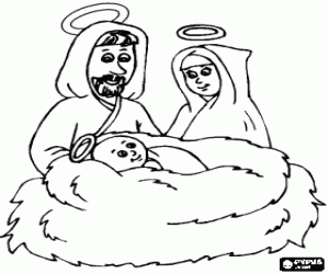 malvorlagen Geburt, Baby Jesus mit seinen Eltern ausmalbilder