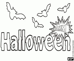 malvorlagen Halloween-Schild und Fledermäuse ausmalbilder
