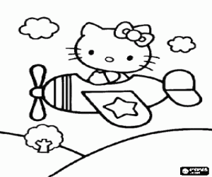 malvorlagen Hello Kitty in einem kleinen Flugzeug ausmalbilder