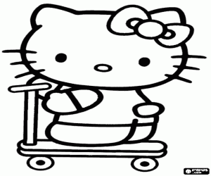 malvorlagen Hello Kitty auf einem Tretroller ausmalbilder