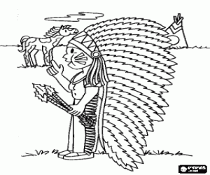 malvorlagen Junge Indianerhäuptling in der Ebene ausmalbilder