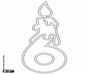 malvorlagen Eine Kerze und der Zahl sechs ausmalbilder