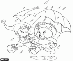 malvorlagen Noddy und Tessie mit ein Regenschirm ausmalbilder