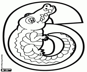 malvorlagen Nummer sechs, ein Krokodil ausmalbilder