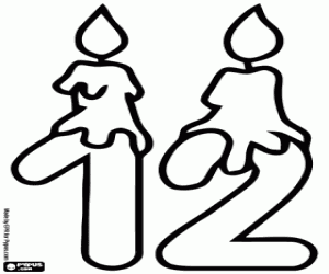 malvorlagen Nummer zwölf und Geburtstagskerzen ausmalbilder