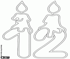 malvorlagen Nummer zwölf mit Kerzen, feine Linie ausmalbilder
