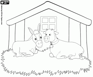 malvorlagen Die Ochsen und das Maultier im Stall ausmalbilder