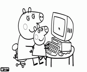 malvorlagen Peppa Pig und Mutter auf dem computer ausmalbilder
