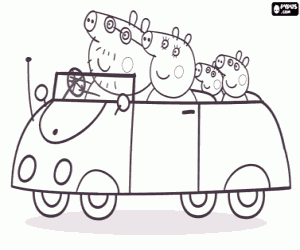 malvorlagen Die Peppa Wutz Familie im Auto ausmalbilder