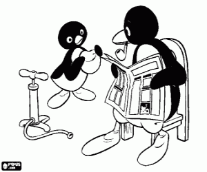 malvorlagen Pingu mit einem Ball und sein Vater ausmalbilder