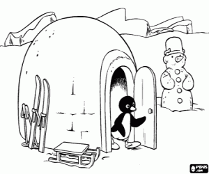 malvorlagen Pingu, Iglu und Schneemann ausmalbilder